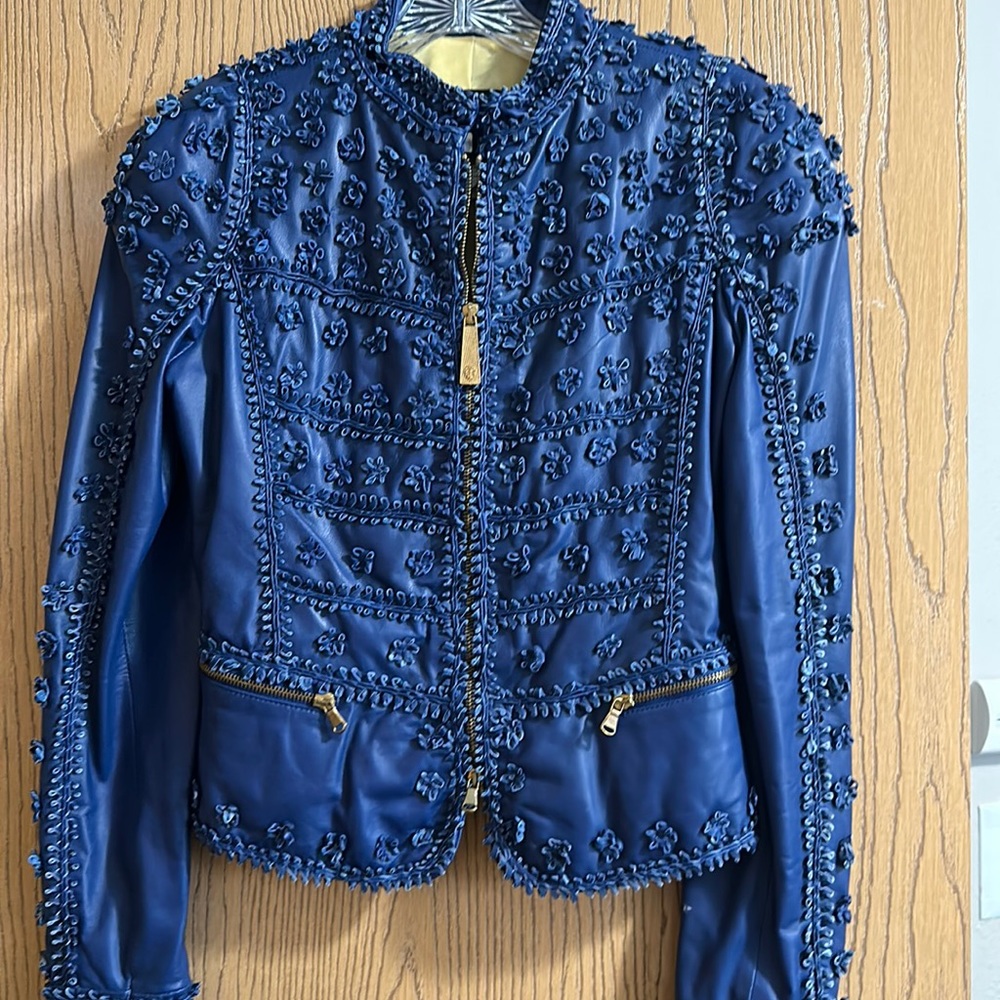 Roberto Cavalli  Blue soft Leather with Leather Rosettes